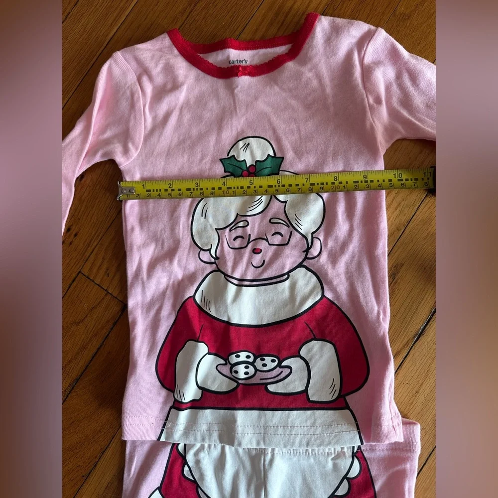 Carter's Girl’s 3T Pink Mrs. Claus w. Cookies Kids 2-Piece ChristmasPajama Set.